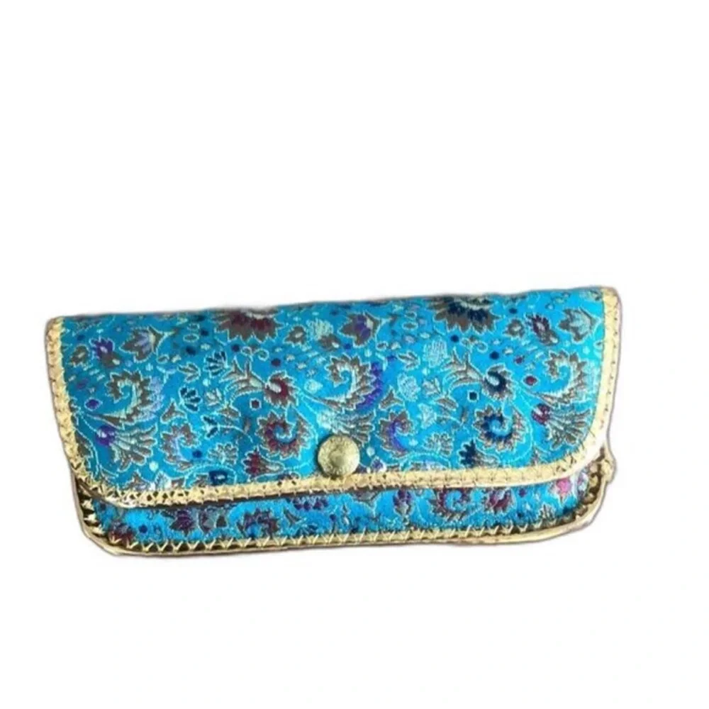Vintage Turquoise Blue and Gold Paisley Eyeglass Case
